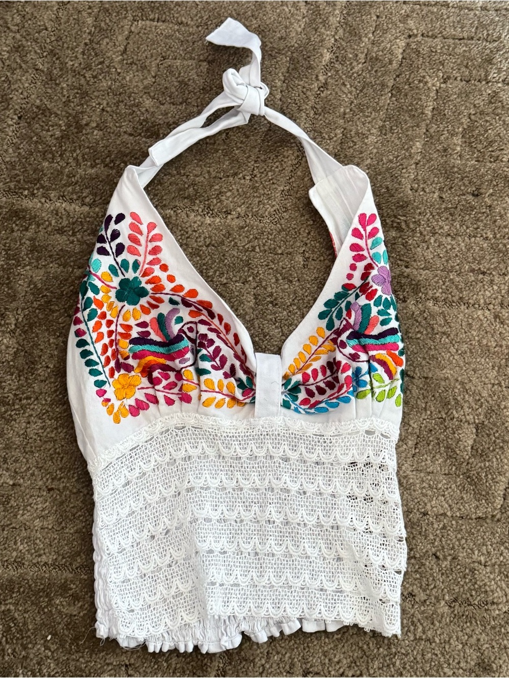 Artesian 100% Cotton Vibrant Embroidered Halter Top